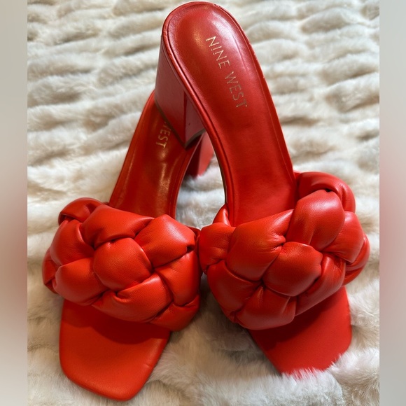 Nine West Orange Block Heel Braided Sandals - Picture 1 of 9